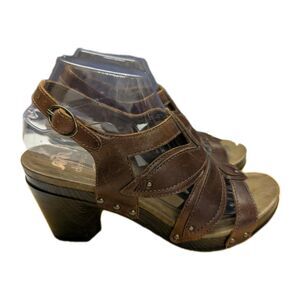 Dansko Nina Sandals Women's 38 (US 7.5-8) Block Heel Slingback Brown Leather